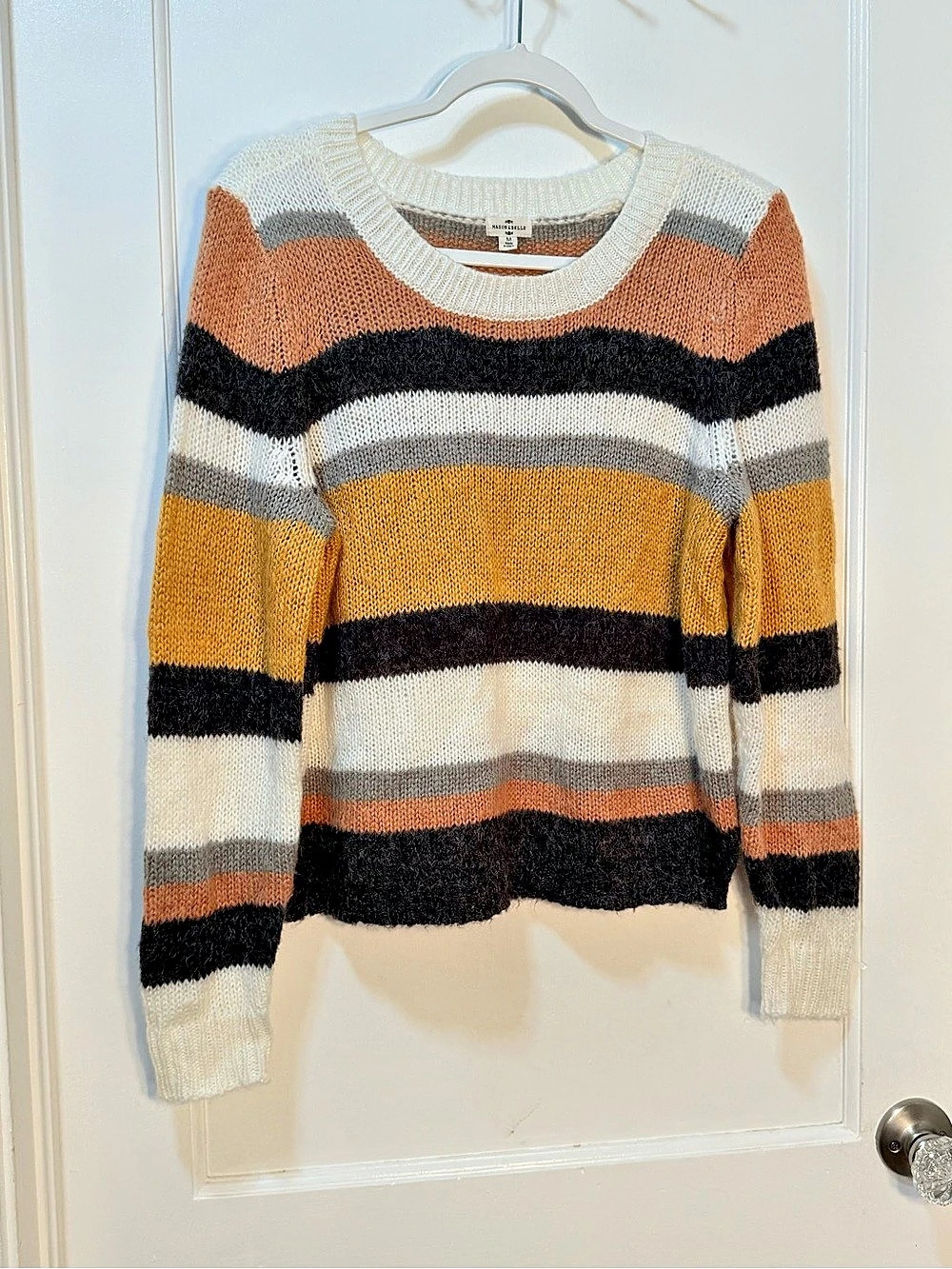 Mason & Belle Striped Crewneck Sweater in Yellow & Black Size Medium
